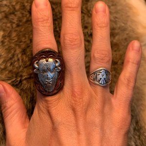 Leather stamped bison buffalo Southwest boho ring